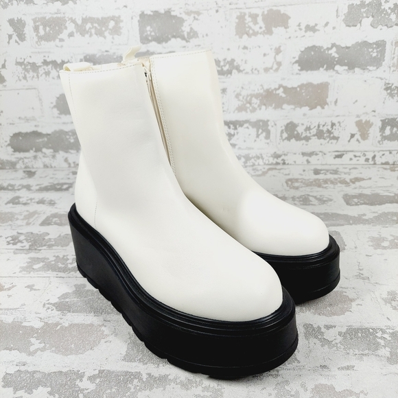 NEW Bp. Milo White Faux Leather Zip Up Platform Ankle Boots W668 - Picture 4 of 12
